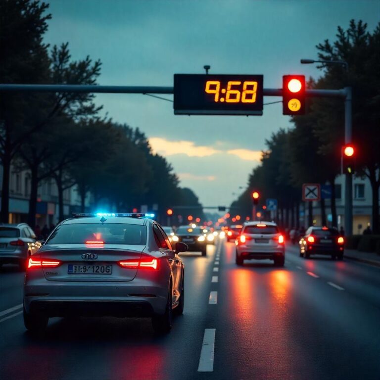Crée une image haute qualité d'un article journalistique ou d'un magazine en ligne avec le titre : 'Des radars automatiques capables de vérifier en temps réel l’assurance des véhicules'. Le style doit être moderne et technologique, avec :* Arrière-plan : Un radar routier futuriste ou une caméra de surveillance intelligente intégrée à un panneau de signalisation, avec des véhicules en mouvement floutés en arrière-plan. Éléments visuels : Un écran holographique ou un tableau de bord affichant des données d’assurance (✔️/Véhicule assuré, ❌/Véhicule non couvert). Des icônes techno (AI, puces RFID, connexion réseau 5G) pour renforcer le côté innovation. Typographie : Police épurée et high-tech (style 'SF UI Display'), titre en bleu électrique ou gris métallisé pour un effet digital."* Optimisation pour MidJourney/DALL·E : *"A futuristic article illustration titled 'Des radars automatiques capables de vérifier en temps réel l’assurance des véhicules', featuring an AI-powered traffic camera scanning cars with holographic insurance status alerts (✔️/❌). Cyberpunk lighting, sleek UI elements, and a data-driven vibe. 4K, hyper-realistic